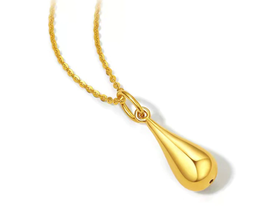 24K Gold Water Drop Pendant Necklace