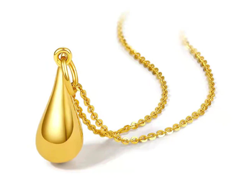 24K Gold Water Drop Pendant Necklace