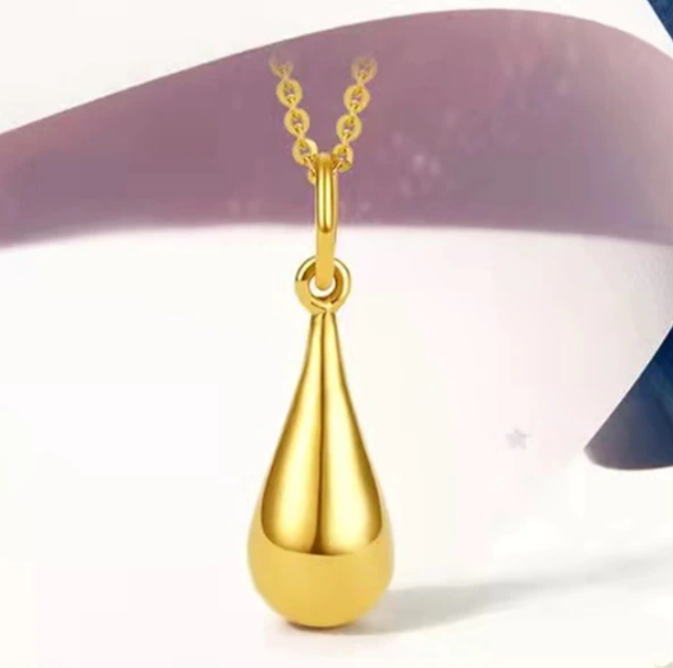 24K Gold Water Drop Pendant Necklace