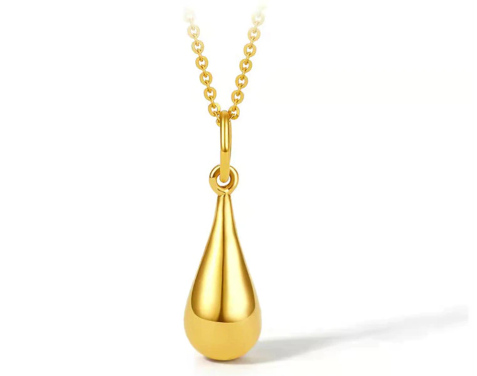 24K Gold Water Drop Pendant Necklace