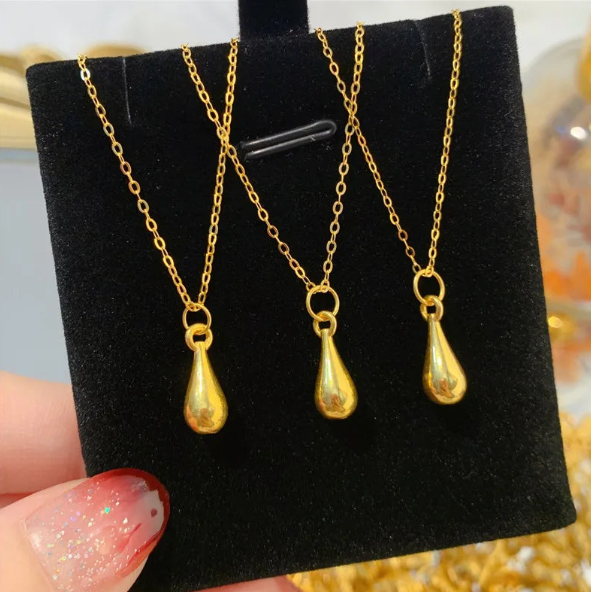 24K Gold Water Drop Pendant Necklace