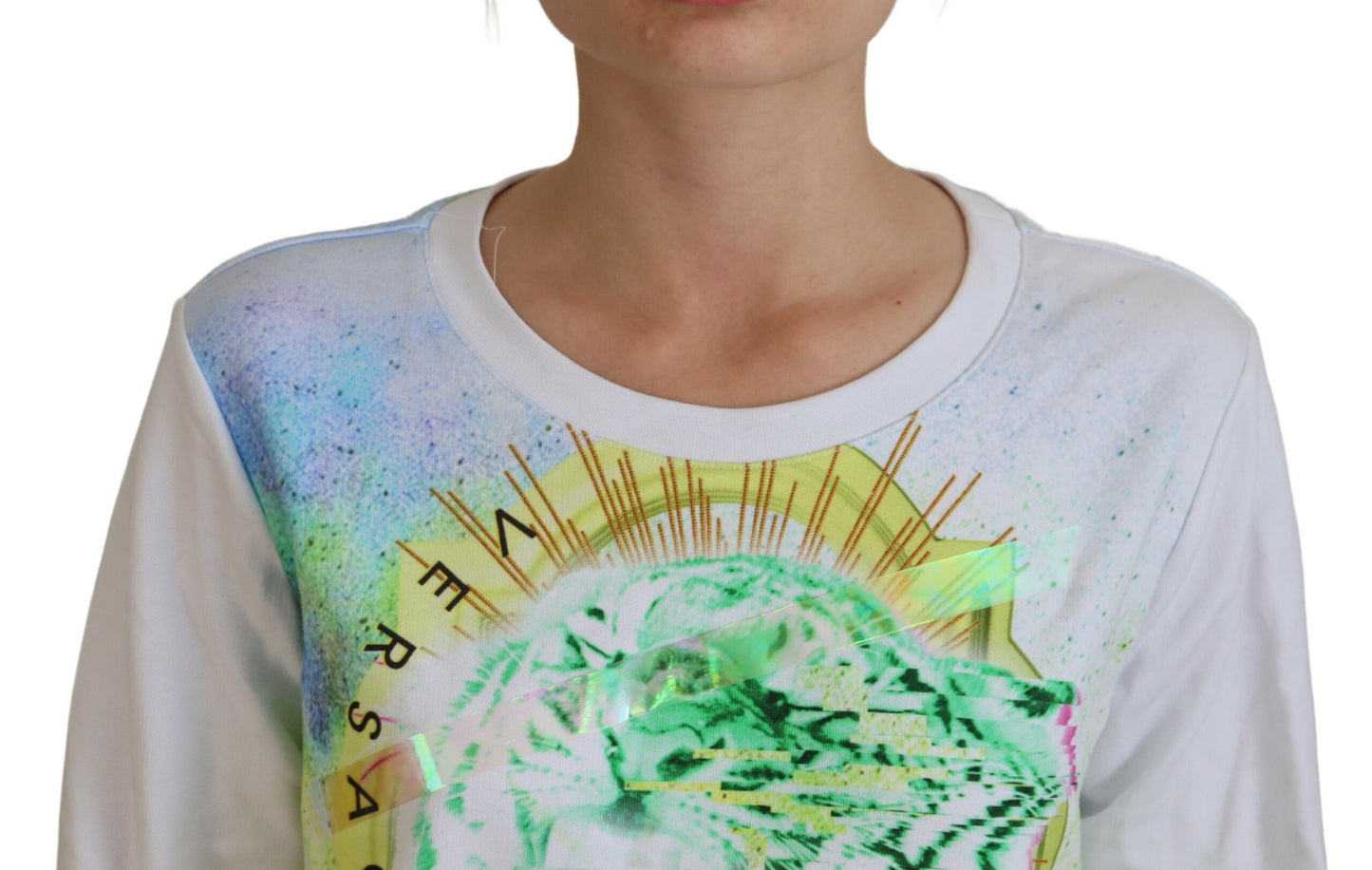 White Graphic Print Long Sleeves Sweater