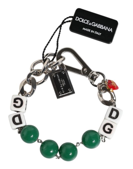 Silver Tone Brass Bead Dice Logo Embellish Charm Bracelet