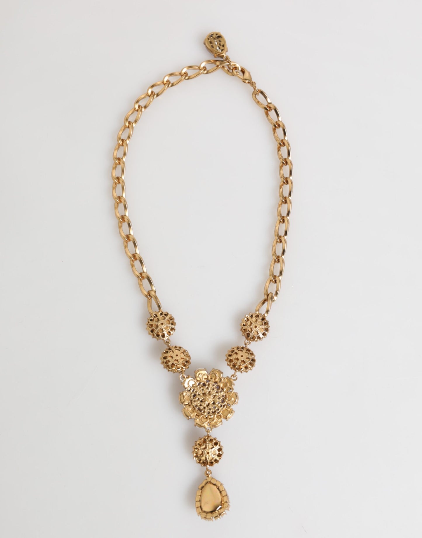 Gold Brass Crystal Pearl Purple Floral Pendant Jewelry Necklace