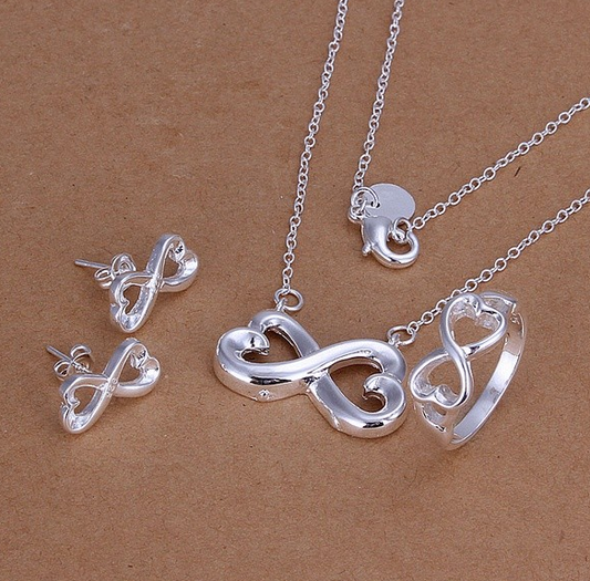 Mixed Piece Jewelry Set: Ring, Necklace, Stud Earring - Sterling Silver