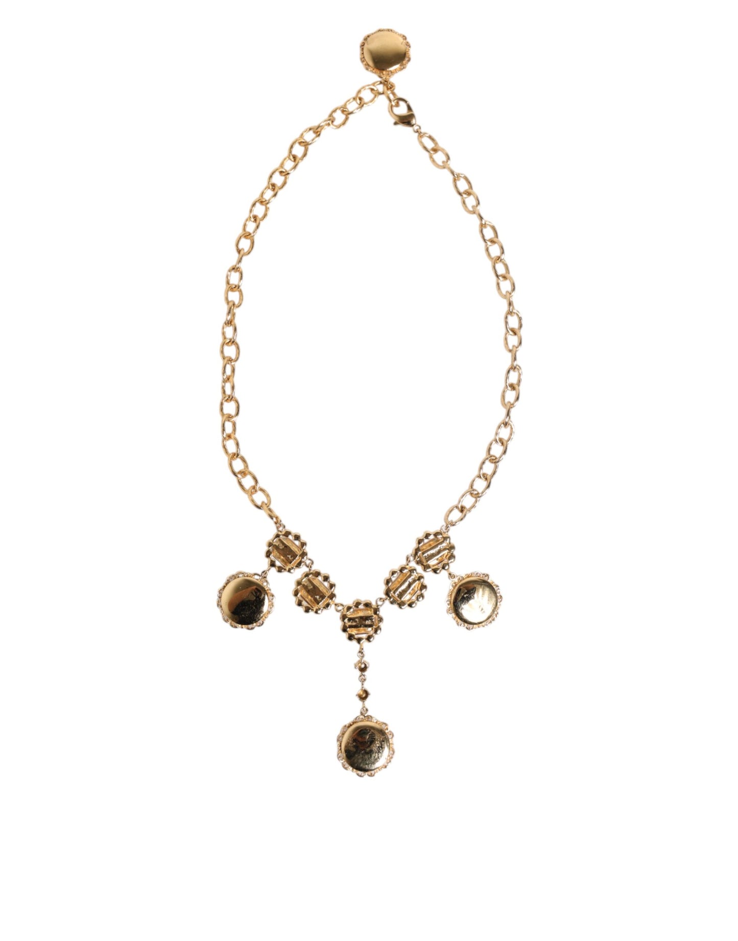 Gold Crystal Clock Pendant Statement Jewelry Necklace