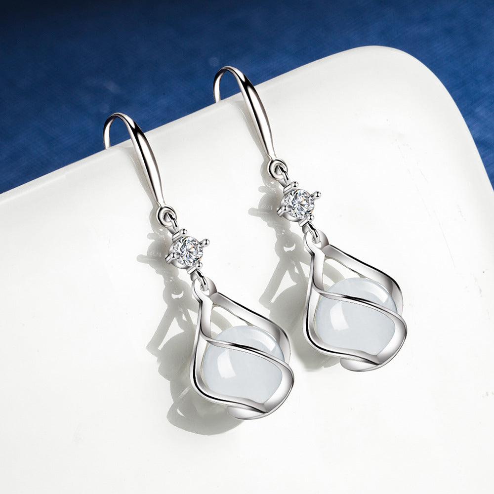 Opal Stone Hollow Sterling Silver Tassel Earrings