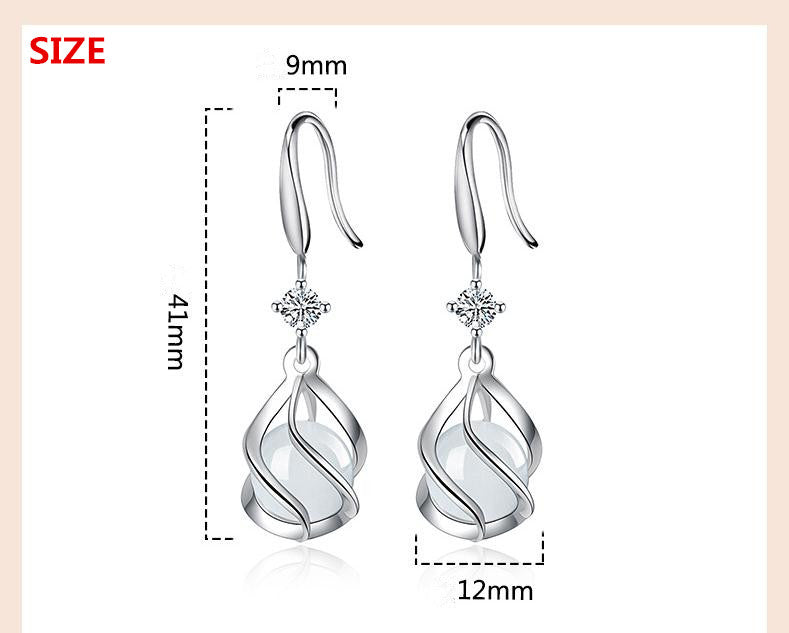 Opal Stone Hollow Sterling Silver Tassel Earrings
