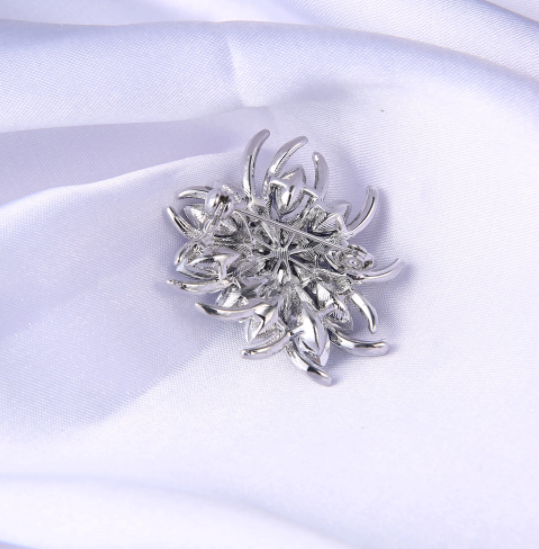 Deep Blue Crystal Flower Brooch Pin