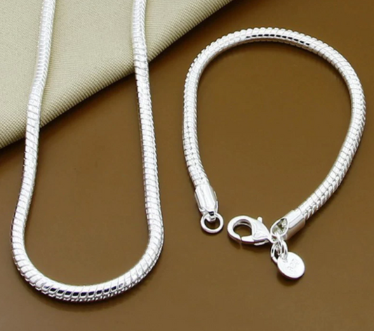 Sterling Silver Chain and Bracelet Set, Necklace 16 in., Bracelet 8 in.