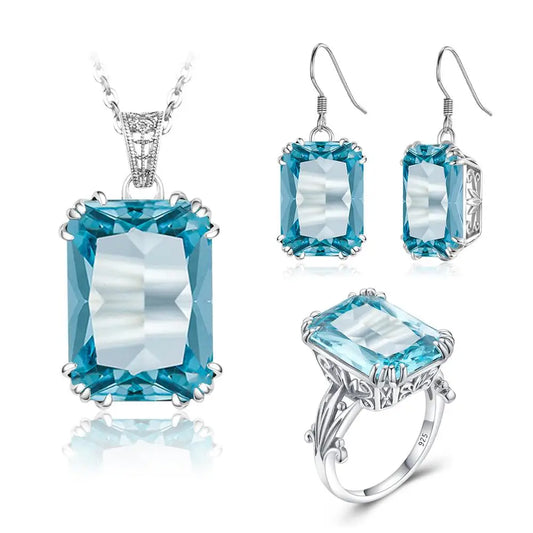 Suytable s925 Aquamarine Jewelry Set - Lab Grown Gemstones