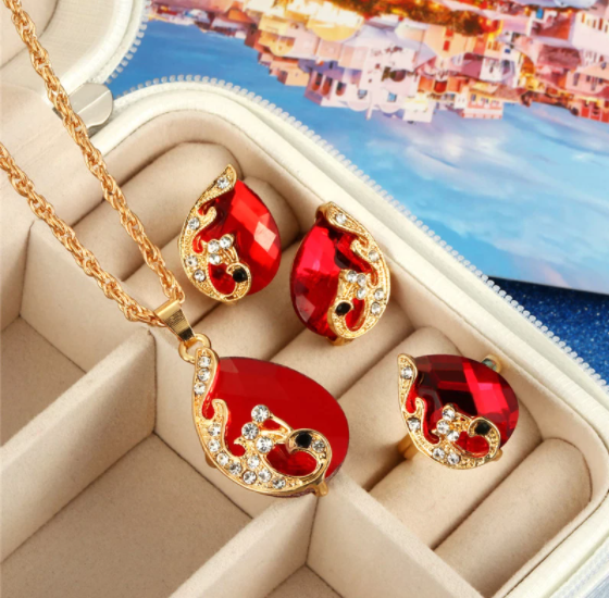 Crystal Gold Chain Peacock Jewelry Set