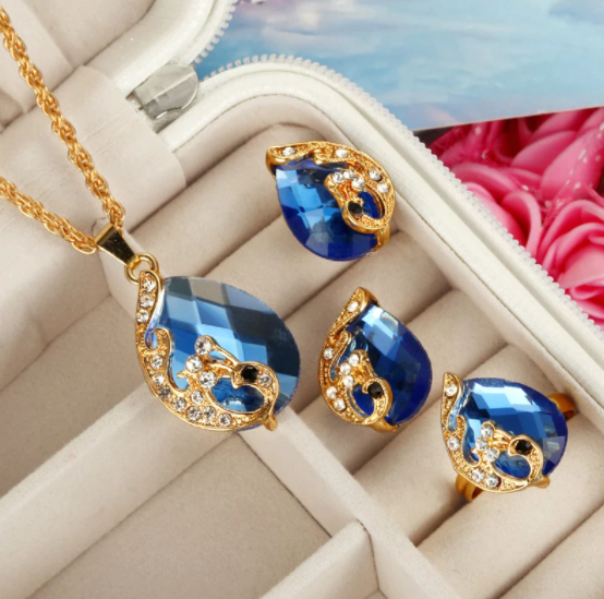 Crystal Gold Chain Peacock Jewelry Set