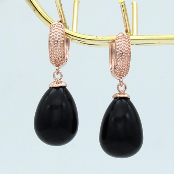 Simulated Pearl Water Drop Rose Gold Earrings, 585 Rose Gold