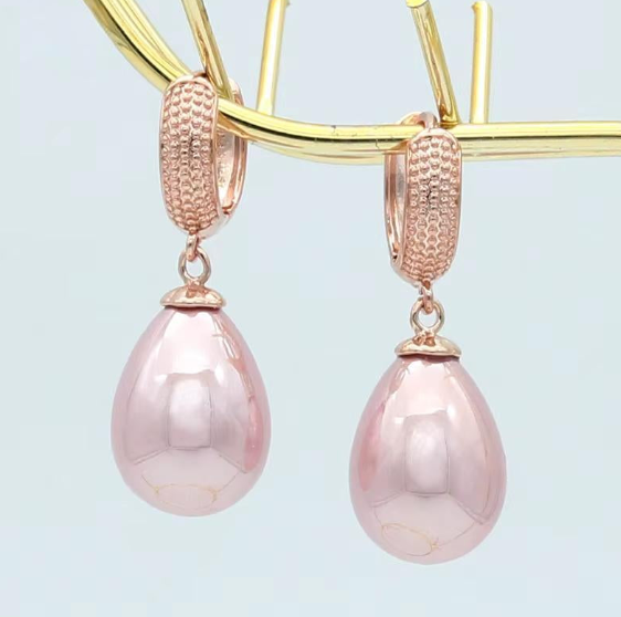 Simulated Pearl Water Drop Rose Gold Earrings, 585 Rose Gold