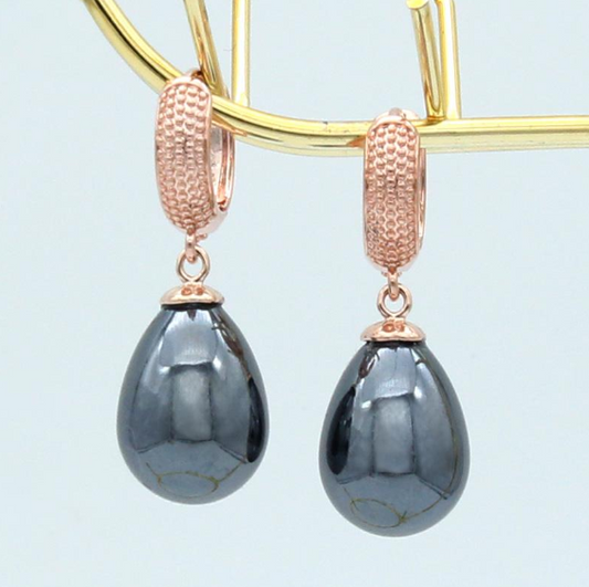 Simulated Pearl Water Drop Rose Gold Earrings, 585 Rose Gold