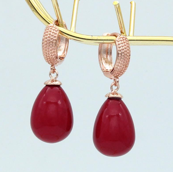 Simulated Pearl Water Drop Rose Gold Earrings, 585 Rose Gold