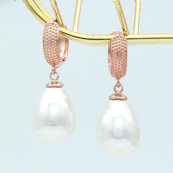 Simulated Pearl Water Drop Rose Gold Earrings, 585 Rose Gold