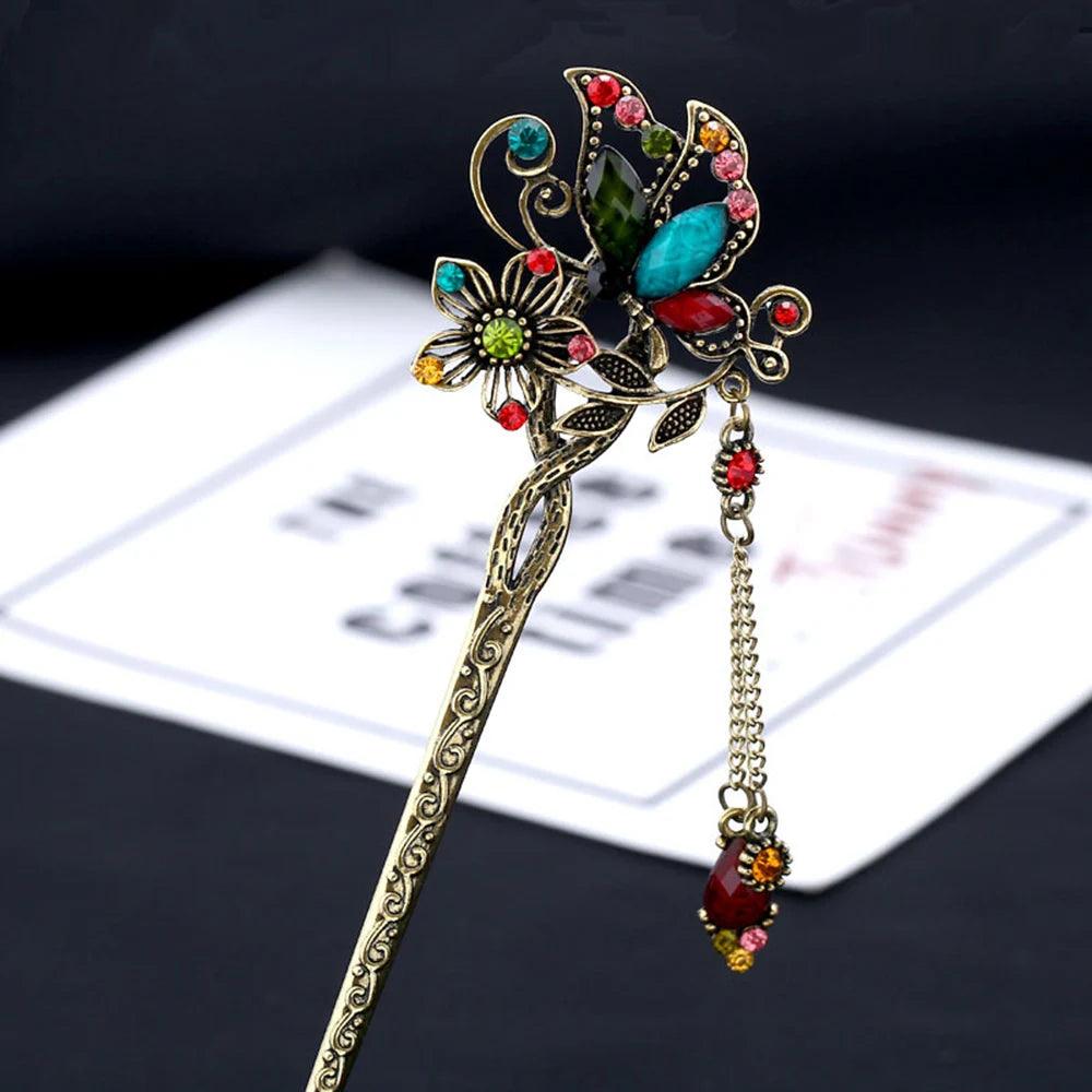 Suytable Luxury Butterfly Chopsticks Tassel Hairpin