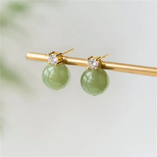 Natural Hotan Jade Stud Earrings 8-14mm S925 Sterling Silver