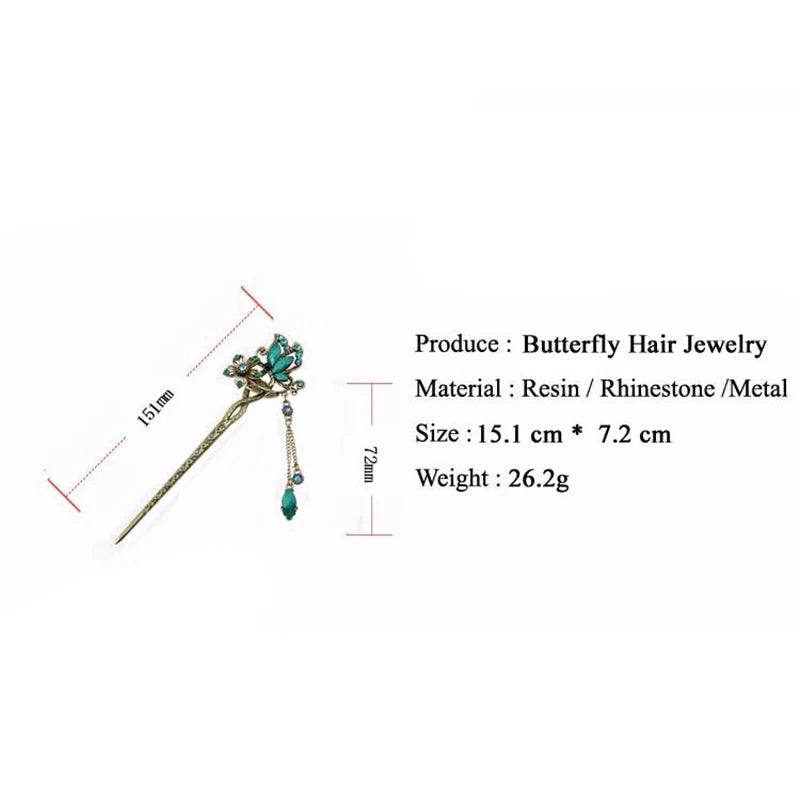 Suytable Luxury Butterfly Chopsticks Tassel Hairpin