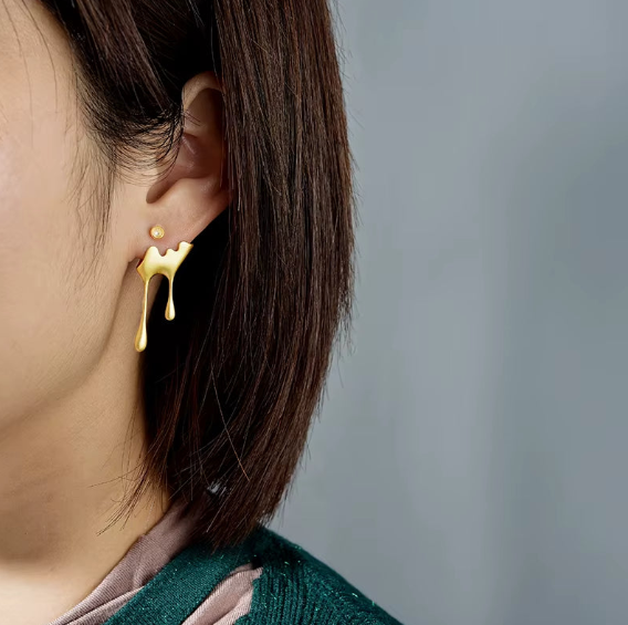 Sterling Silver Bee  & Dripping Honey Stud Earrings, 18k Gold Plated