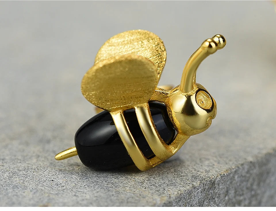 Sterling Silver Bee  & Dripping Honey Stud Earrings, 18k Gold Plated