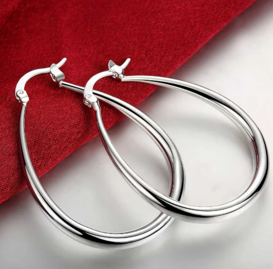 Sterling Silver U-Shape Big Hoop Earrings