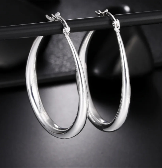 Sterling Silver U-Shape Big Hoop Earrings