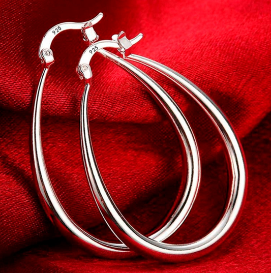 Sterling Silver U-Shape Big Hoop Earrings