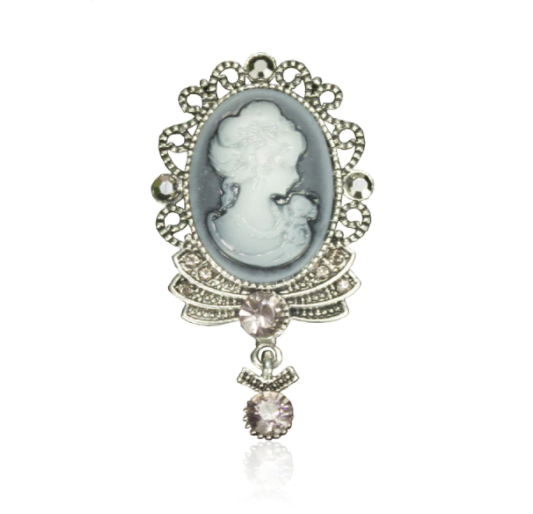 Vintage Gray Queen Head Brooch