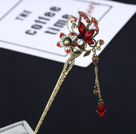 Suytable Luxury Butterfly Chopsticks Tassel Hairpin