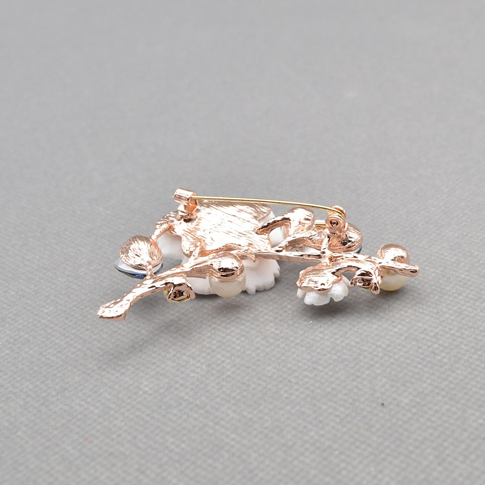 Shell And Pearl Flower Brooches