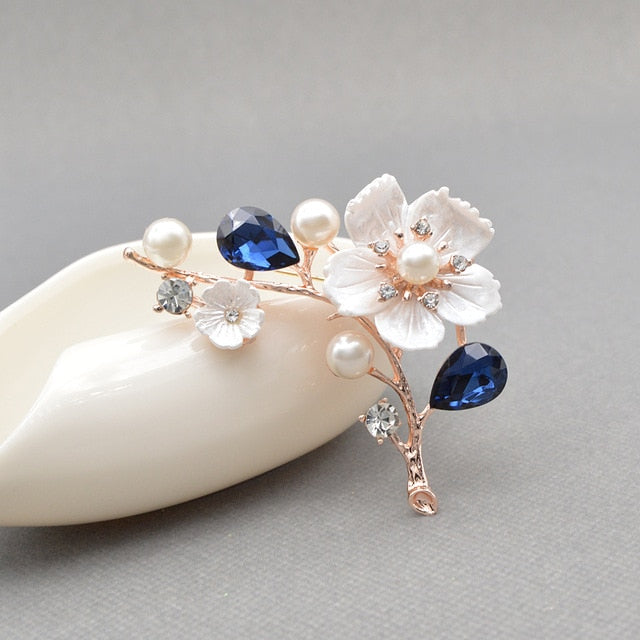 Shell And Pearl Flower Brooches