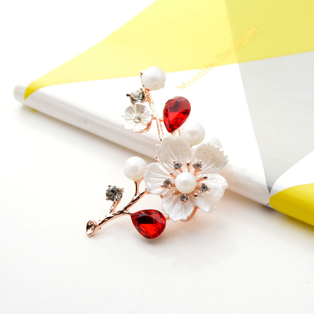 Shell And Pearl Flower Brooches