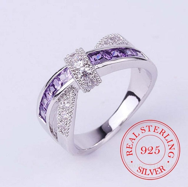 Sterling Silver Vintage Crystal Wedding Rings
