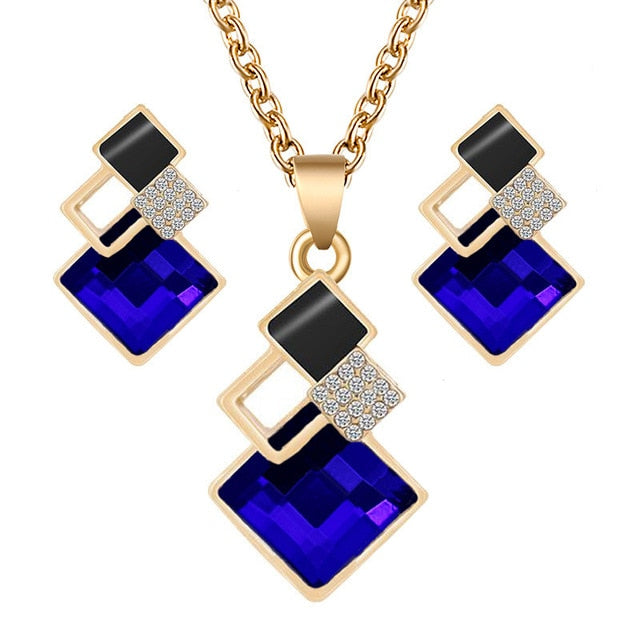 Crystal Pendant Necklace And Earrings Sets