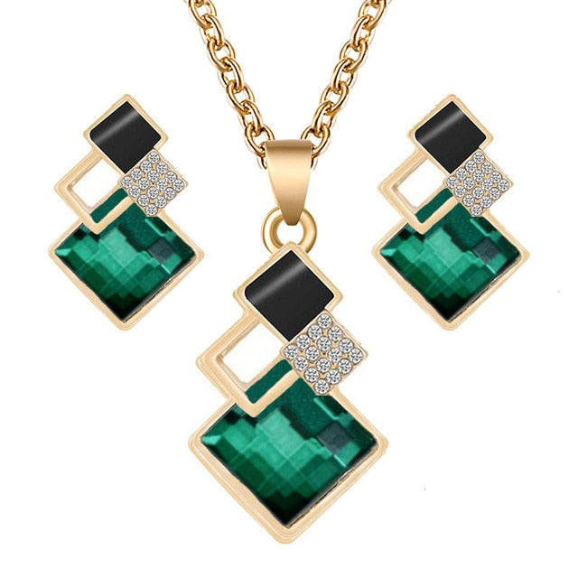 Crystal Pendant Necklace And Earrings Sets