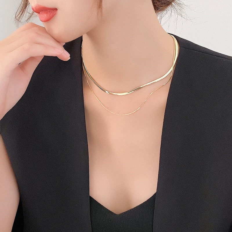 Gold Double Chain Choker Necklaces