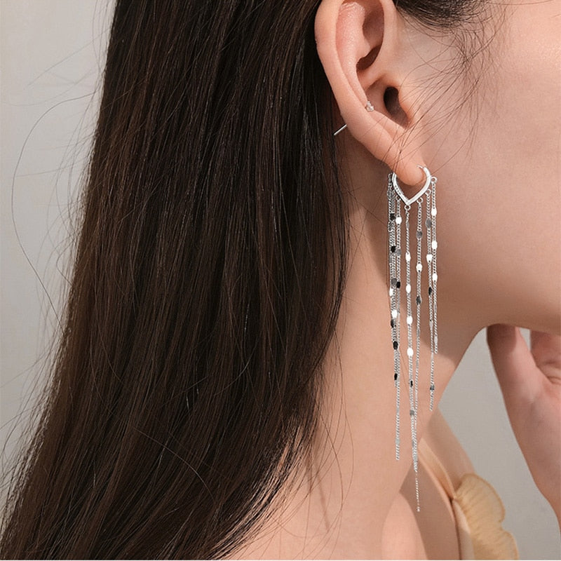 925 Sterling Silver Tassel Hoop Earrings