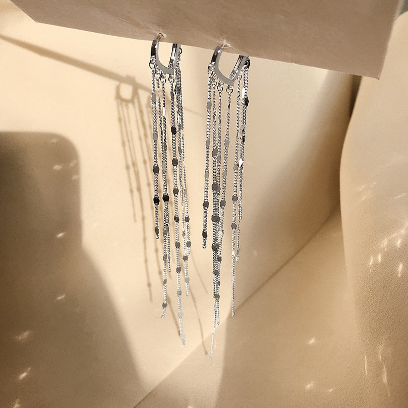 925 Sterling Silver Tassel Hoop Earrings