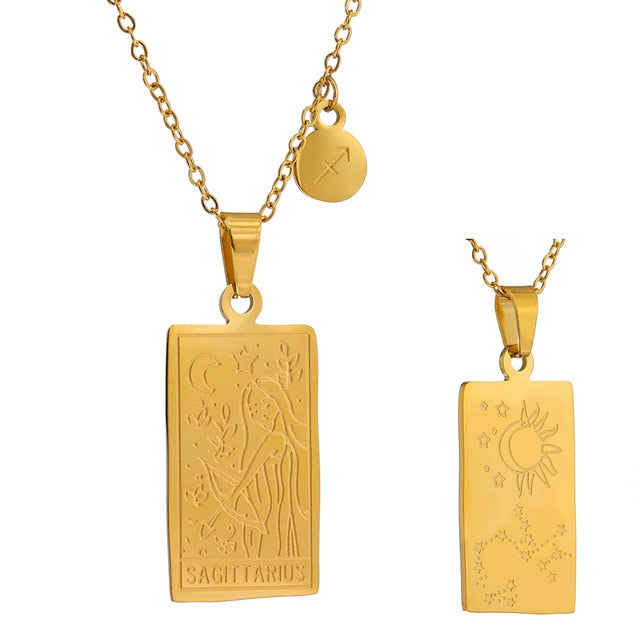 Astrology Constellations Necklace Square Pendant