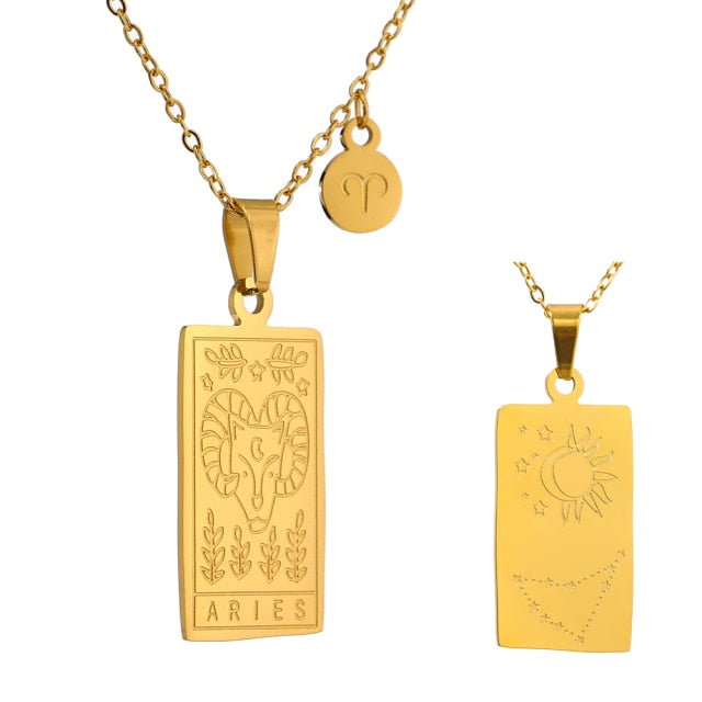 Astrology Constellations Necklace Square Pendant