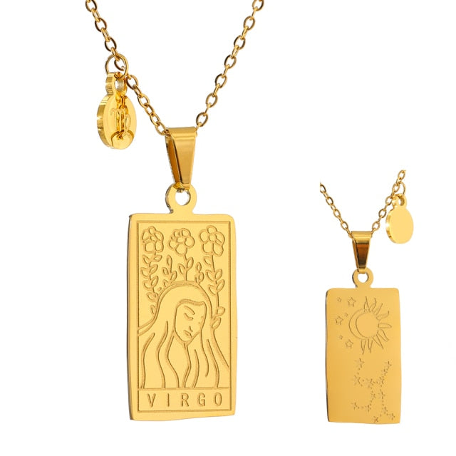 Astrology Constellations Necklace Square Pendant