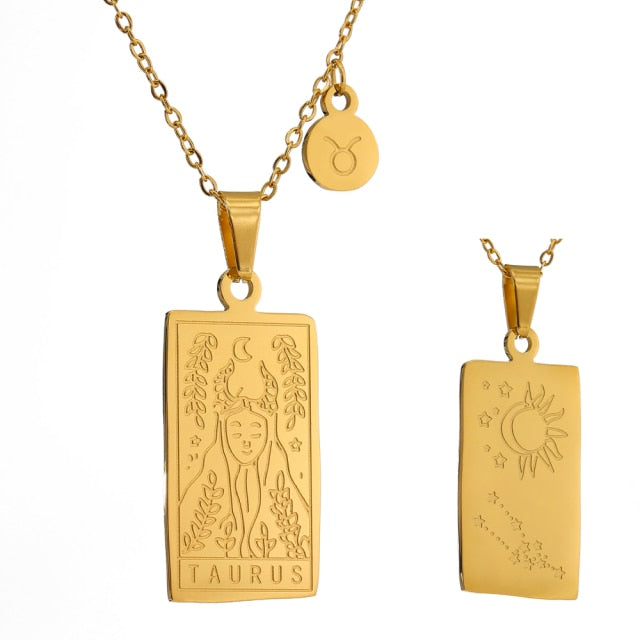 Astrology Constellations Necklace Square Pendant