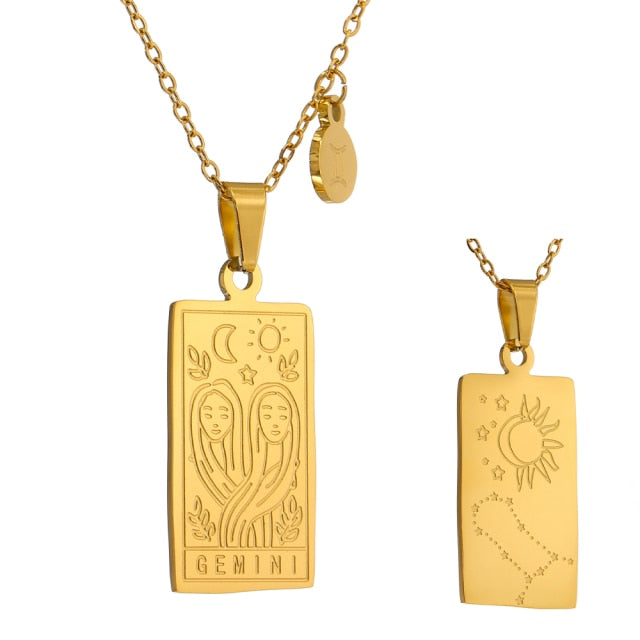 Astrology Constellations Necklace Square Pendant
