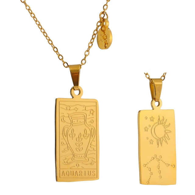 Astrology Constellations Necklace Square Pendant