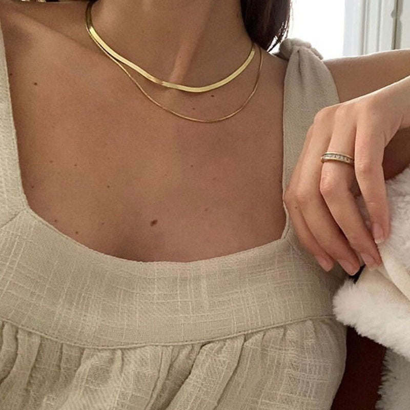 Gold Double Chain Choker Necklaces