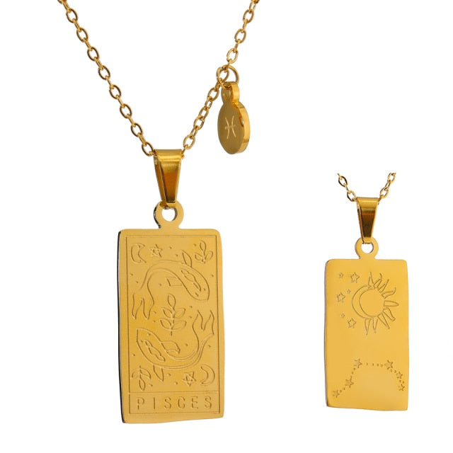 Astrology Constellations Necklace Square Pendant