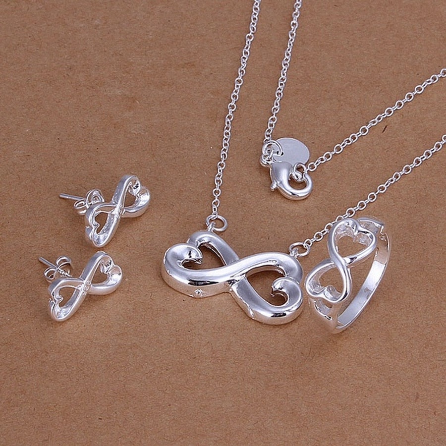 Mixed Piece Jewelry Set: Ring, Necklace, Stud Earring - Sterling Silver